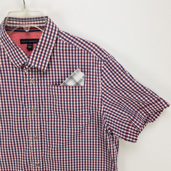 Banana Republic Short Sleeve Button-Up Shirts Men's Large 16 Lot of 2 Check Blue - Picture 4 of 15